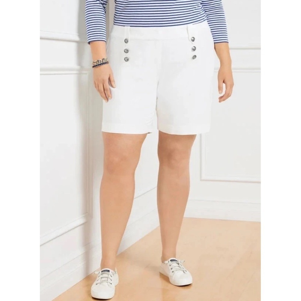 NWT Talbots White Sailor Shorts Plus Size 18W Buttons Nautical Cotton